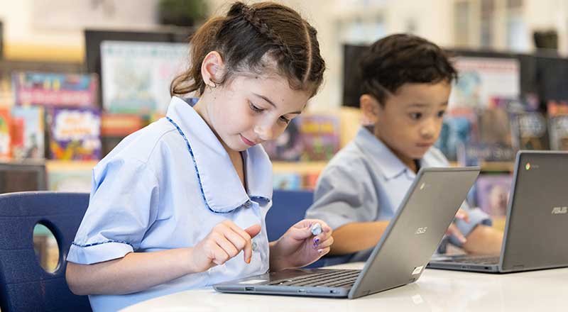 St Canice’s Katoomba students typing on laptops