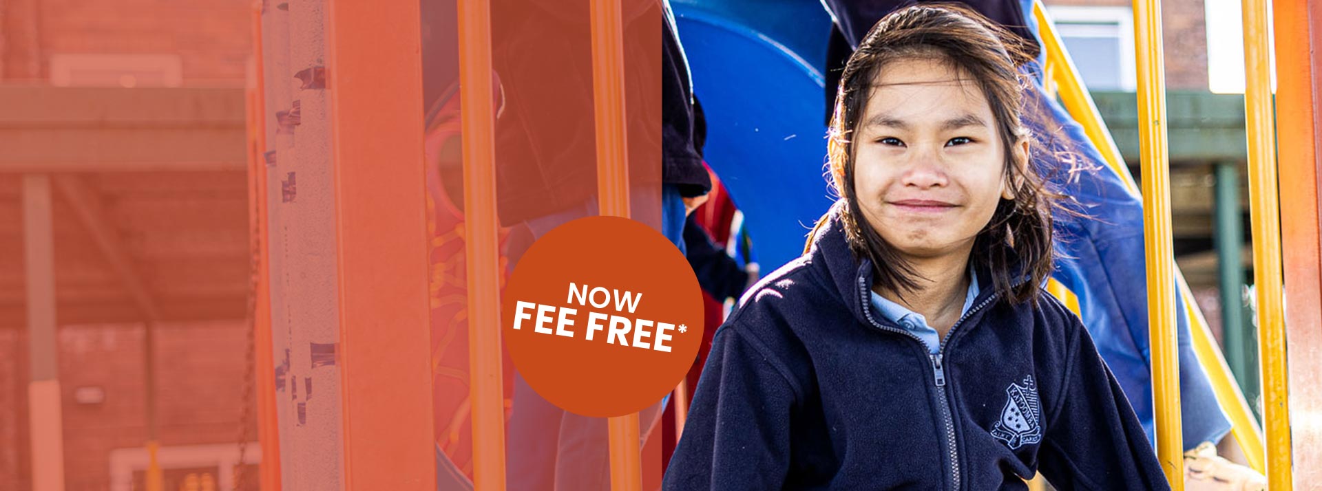 St Canice's Catholic Primary Katoomba student on playground equipment. We are now fee free