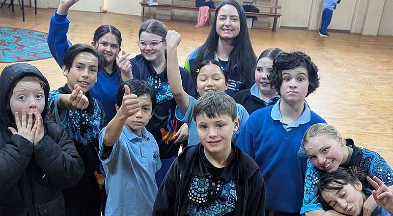 St Canice’s Katoomba students in dance class, the students have Aboriginal facde paint